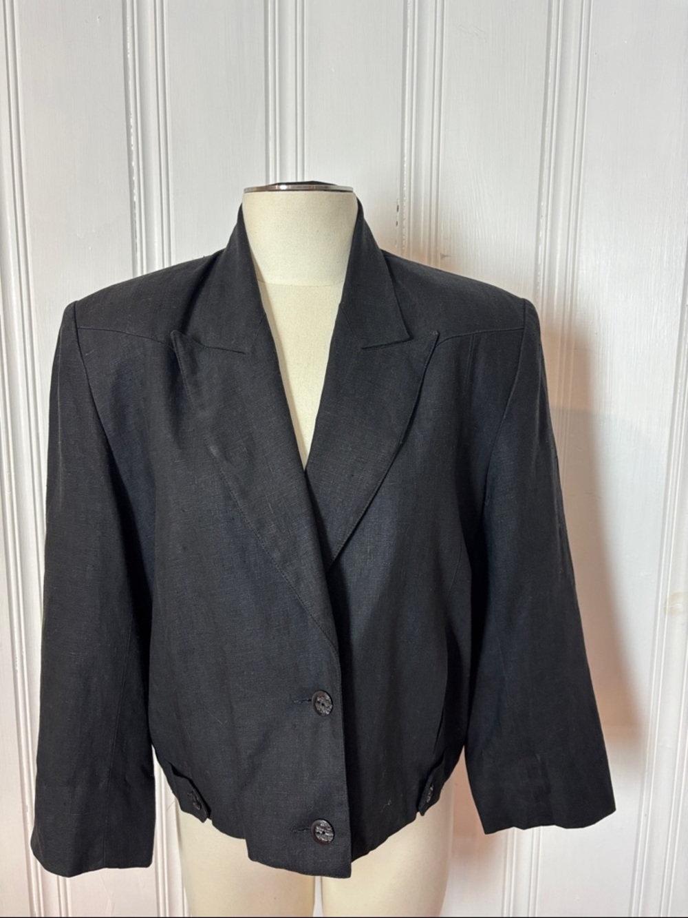 Vintage SIMON CHANG 100% Linen Cropped Blazer Jacket – Size 14 (vintage sizing)